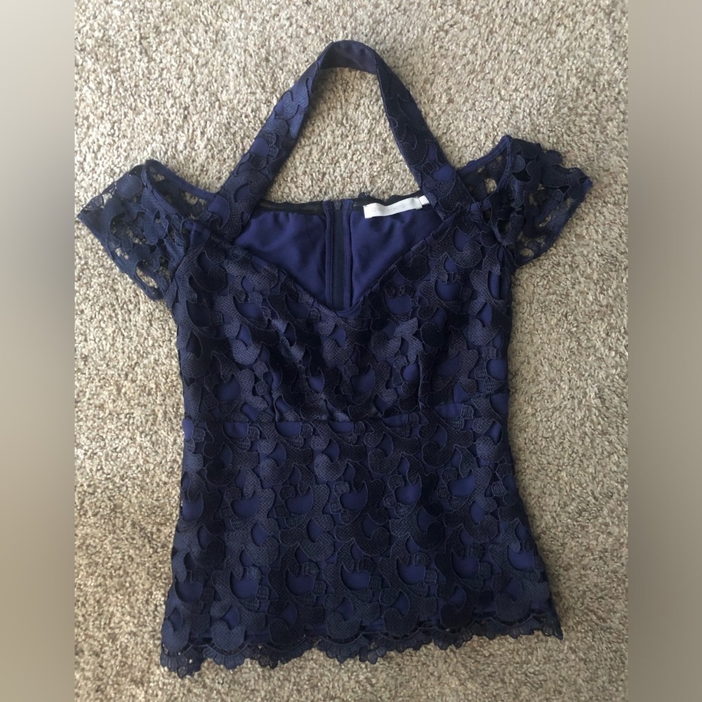 Gently Used Anne Fontaine Lolicia Lace Top in Navy